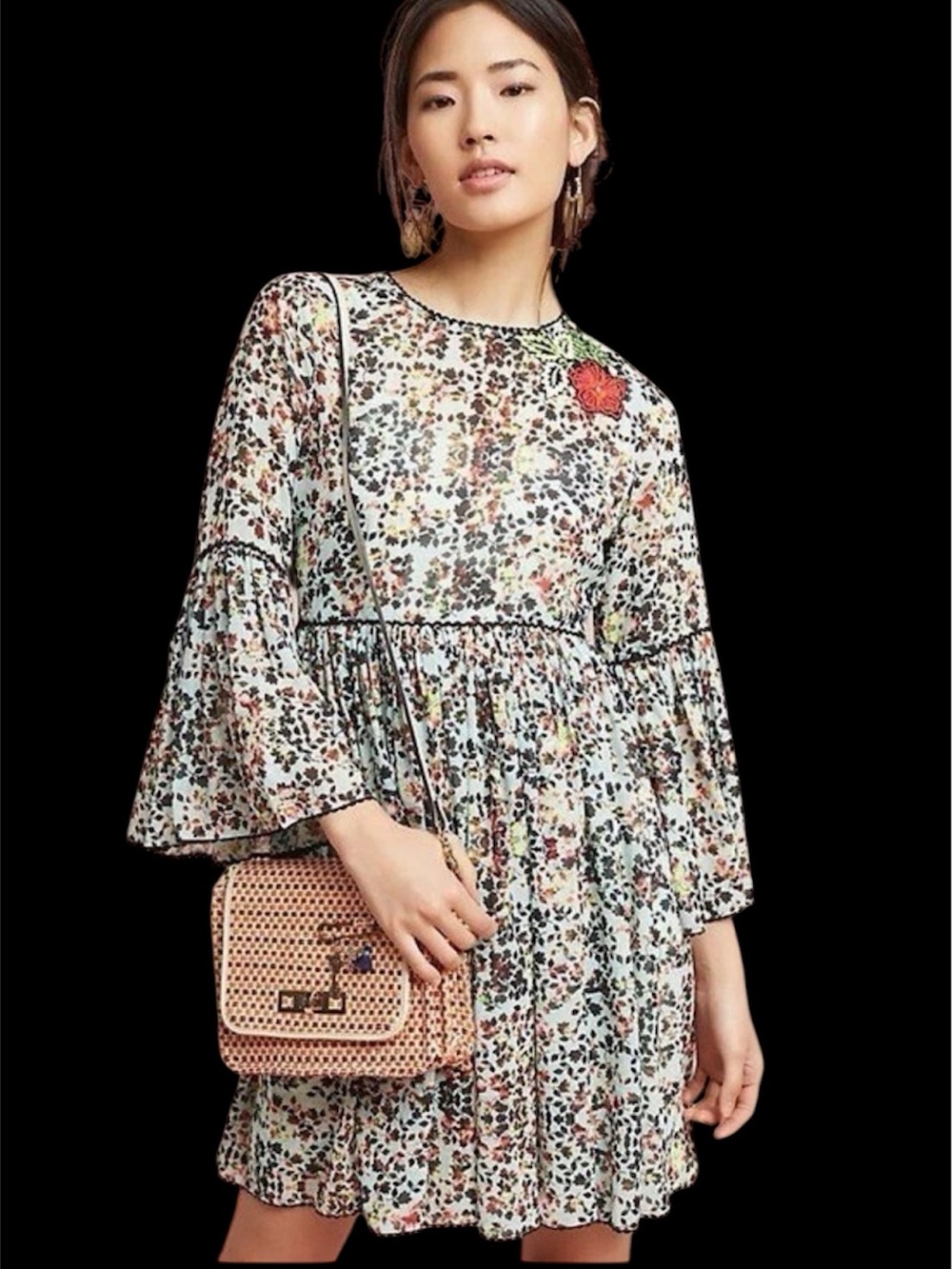 Anthropologie Bhanuni by Jyoti Libra Embroidered Floral Tunic Dress Boho Sz 0